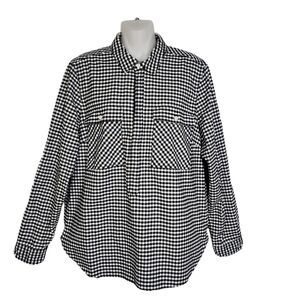 J Crew Mercantile Shirt Jacket Size Medium Black Plaid Gingham Flannel Pullover